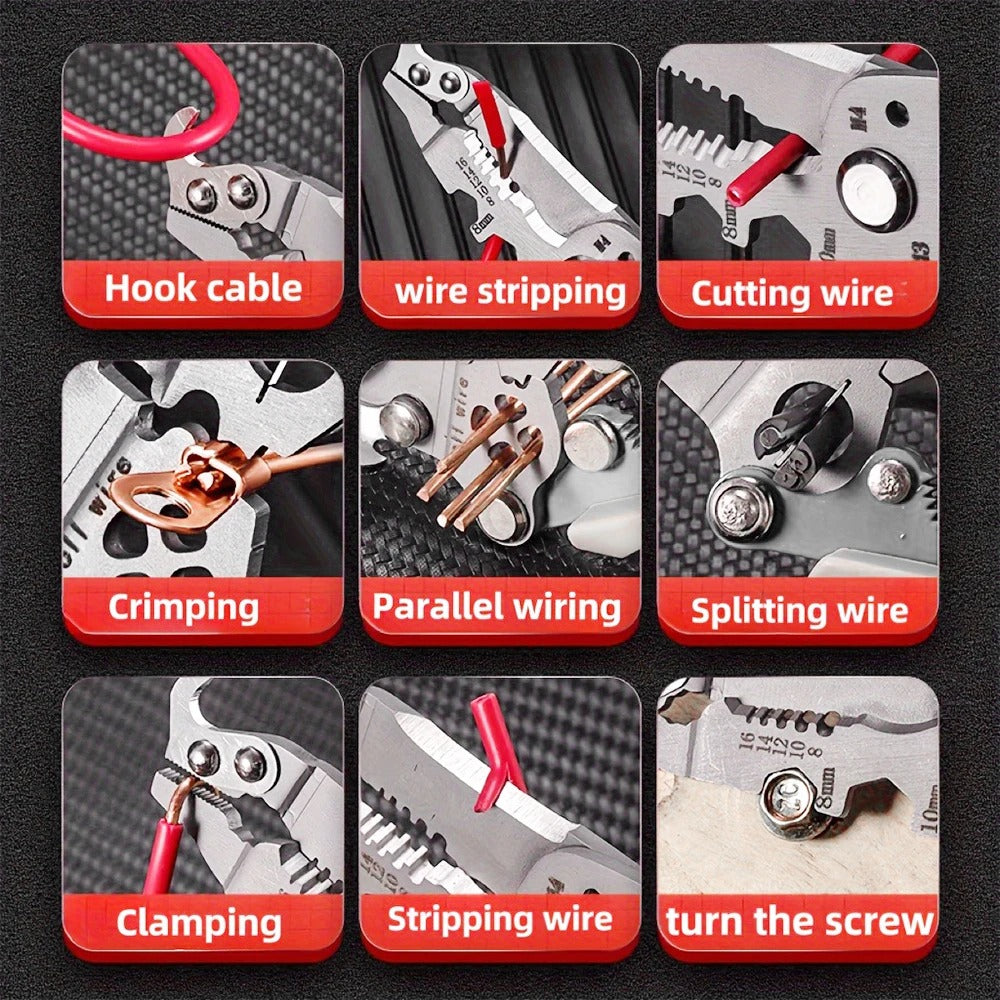 18-in-1 Foldable Wire Stripping Pliers – Crimper, Cable Cutter & Multi-Function Hand Tool