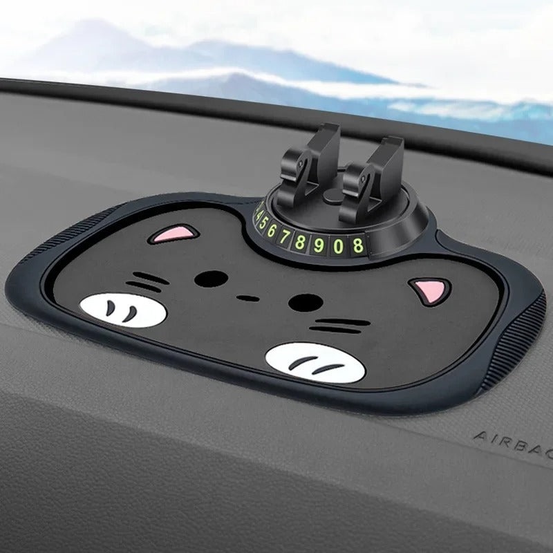 2-in-1 Car Anti-Slip Mat & Phone Holder | Hidden Parking Number Plate & Dashboard Storage Pad